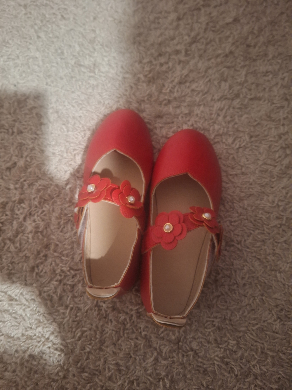 Girls Red Floral Strap Dress Flats